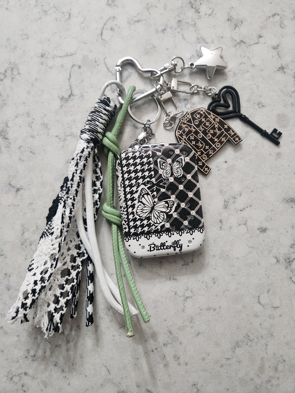 Black & White Butterfly Mirror Keychain